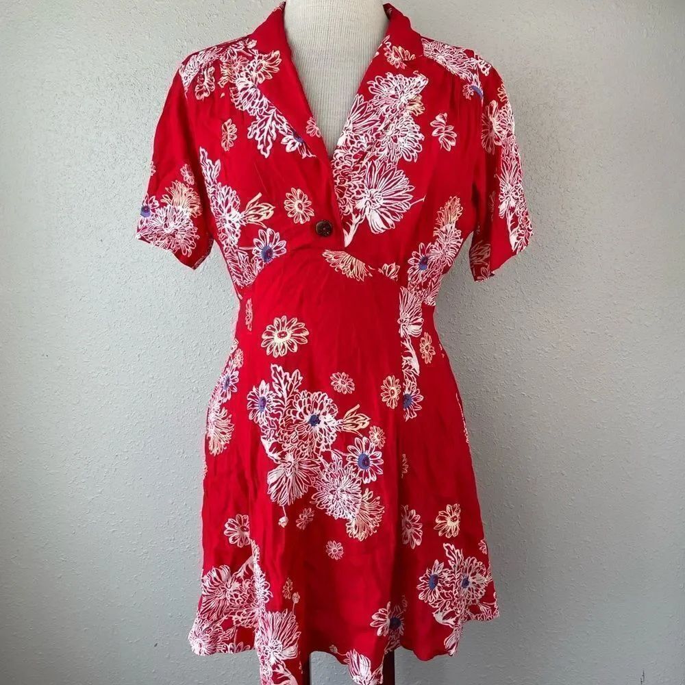 NWT Free People Red And White Floral Midi Dress Size S